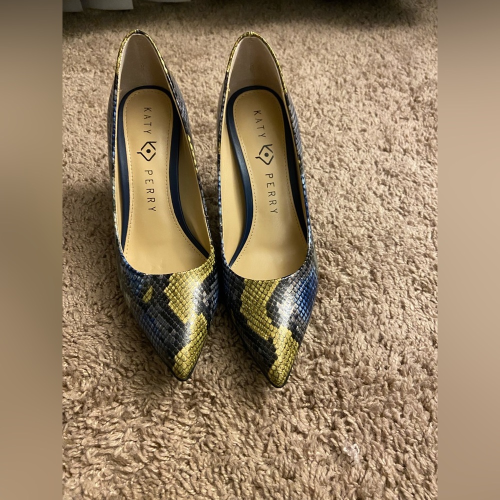 Never worn. Katy Perry Collections sissy croc blue mixed snake skin detail heels